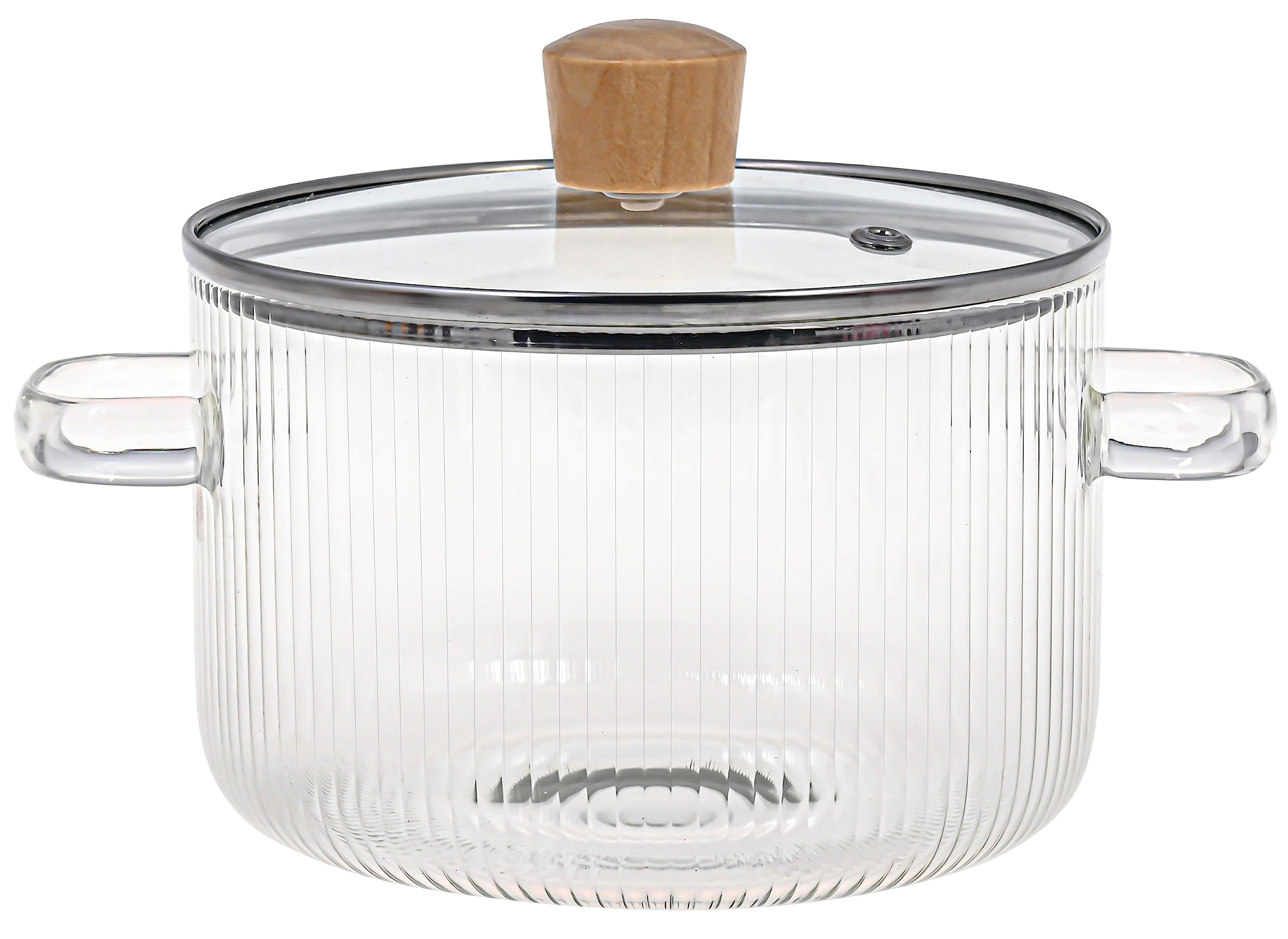 Le'raze Ribbed Glass Pot in kitchen, ideal for soups and sauces.