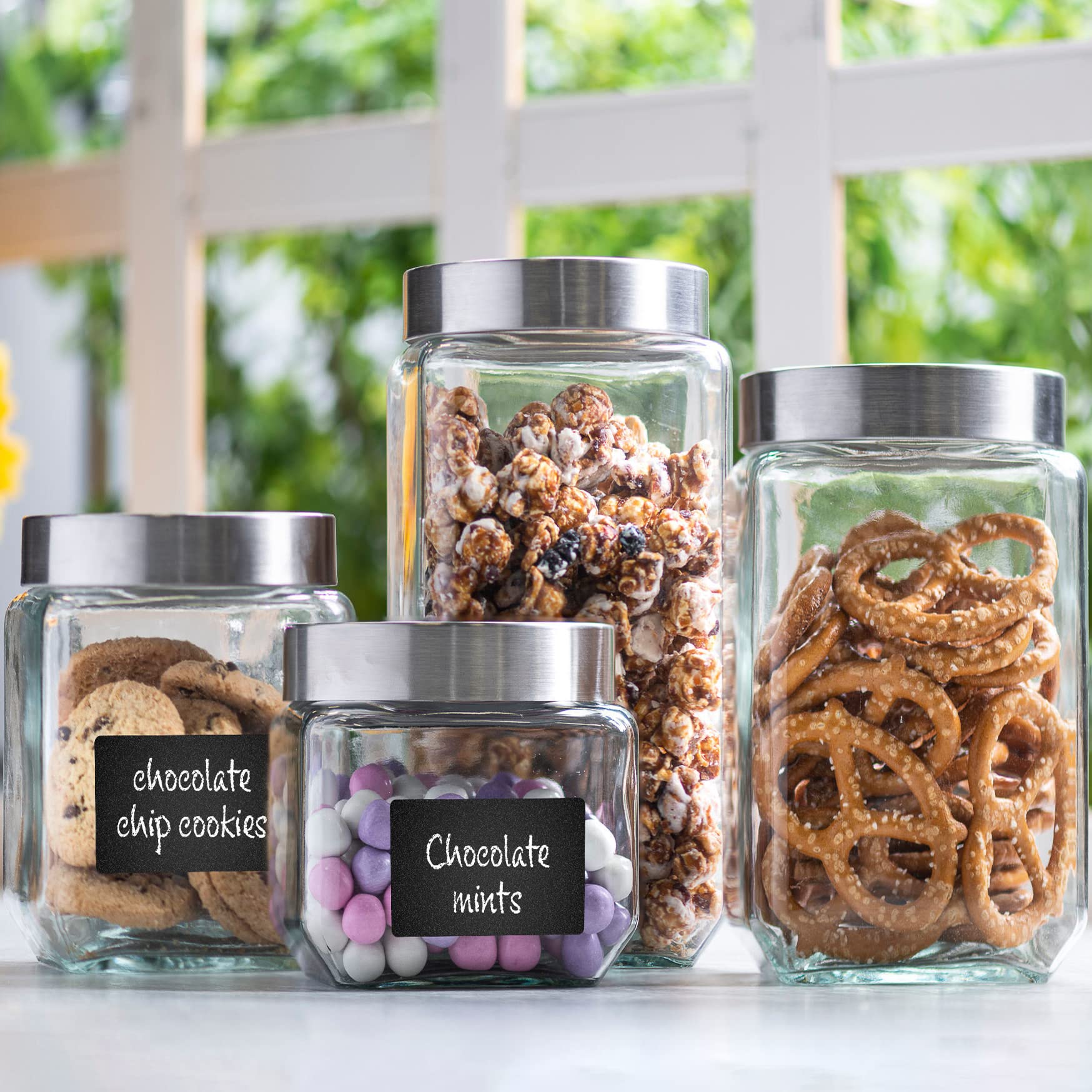 Le'raze square glass cookie jar with airtight lid on kitchen counter for pantry freshness