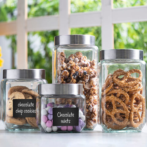 Le'raze square glass cookie jar with airtight lid on kitchen counter for pantry freshness