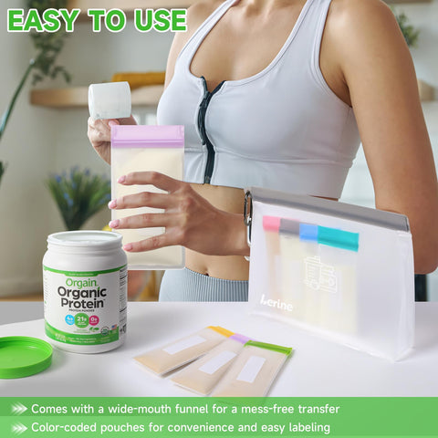 Lerine large zip bags keep powders fresh during travel and gym sessions.