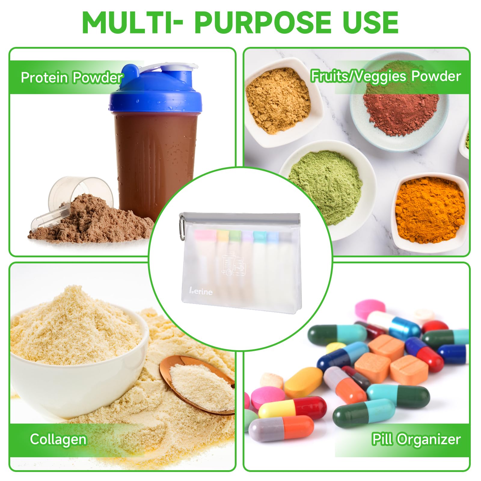 Lerine reusable set supports eco-friendly routines and easy access to supplements.