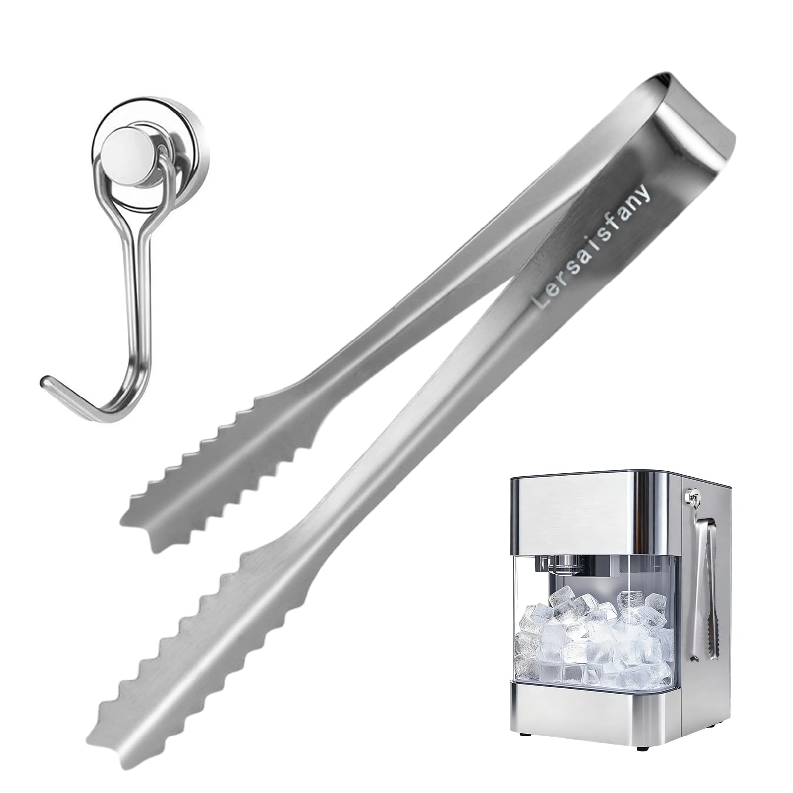 Lersaisfany stainless steel ice tongs grip jumbo ice balls securely.