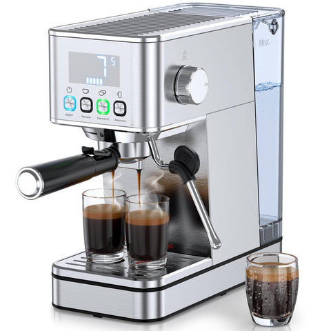 LERTIN 20 Bar espresso machine in a compact stainless steel body for home use.
