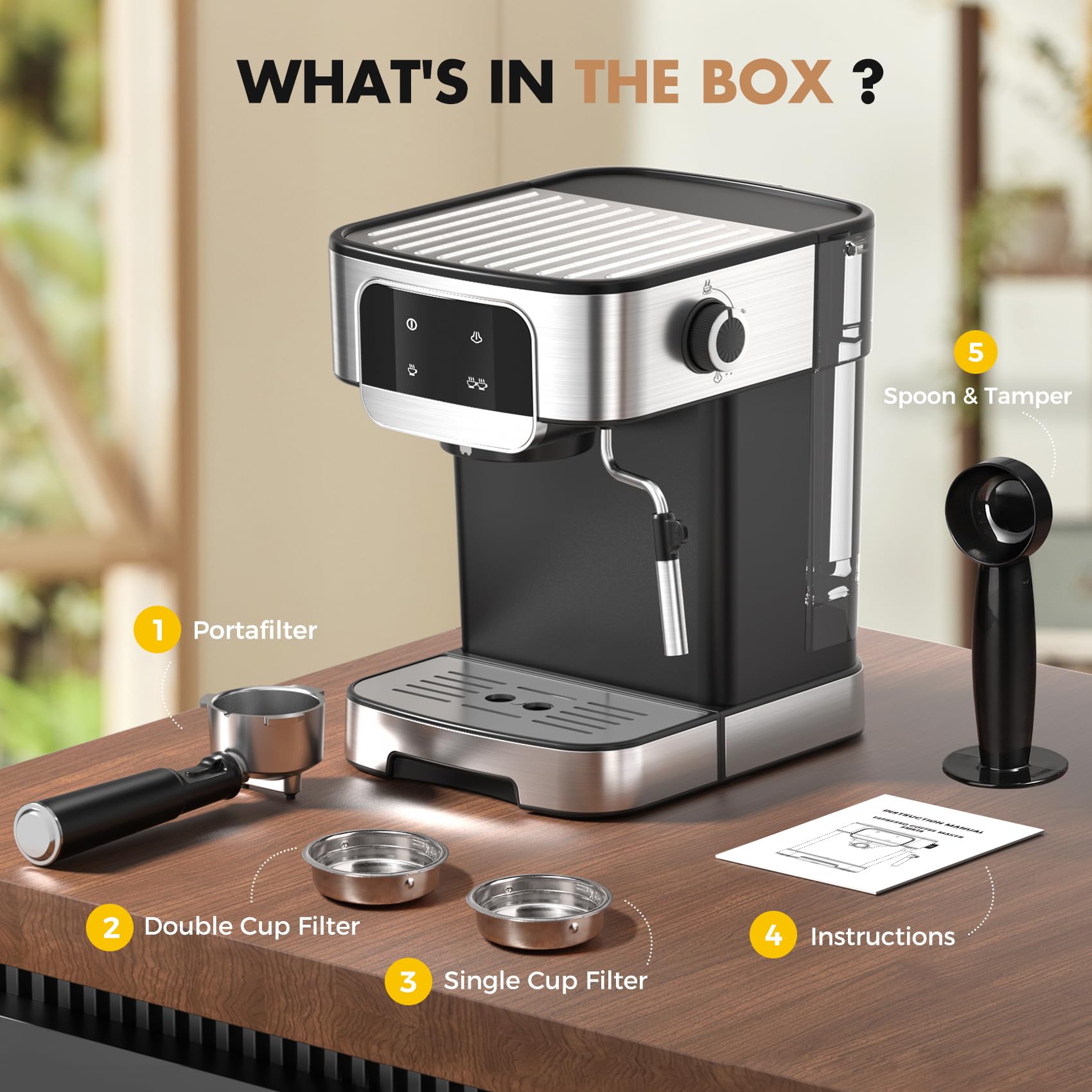 LERTIN espresso machine kitchen-compact-design demonstrates home-friendly setup.