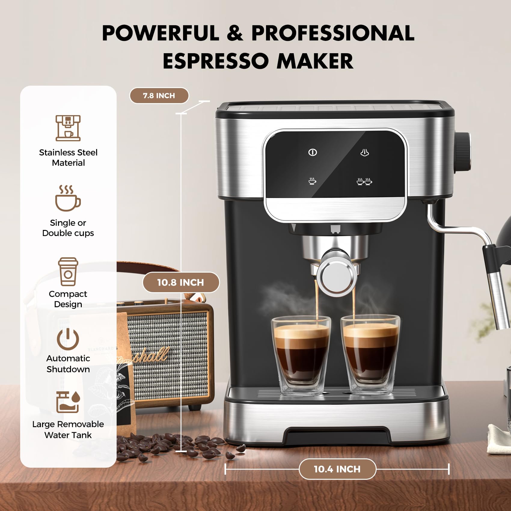 LERTIN espresso machine LED screen close-up for intuitive operation.