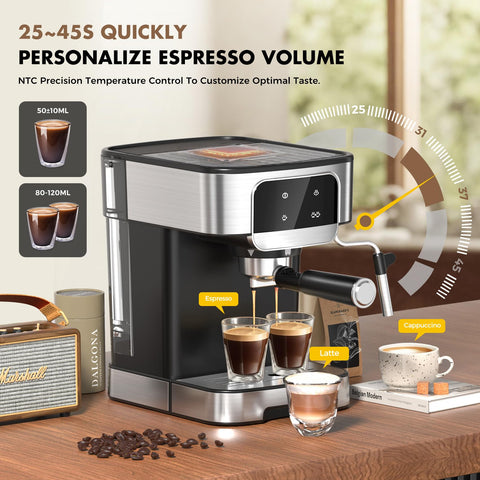 LERTIN espresso machine milk frother and steam wand in action for creamy drinks.