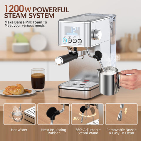 Touch screen indicator shows timing and brew progress clearly.