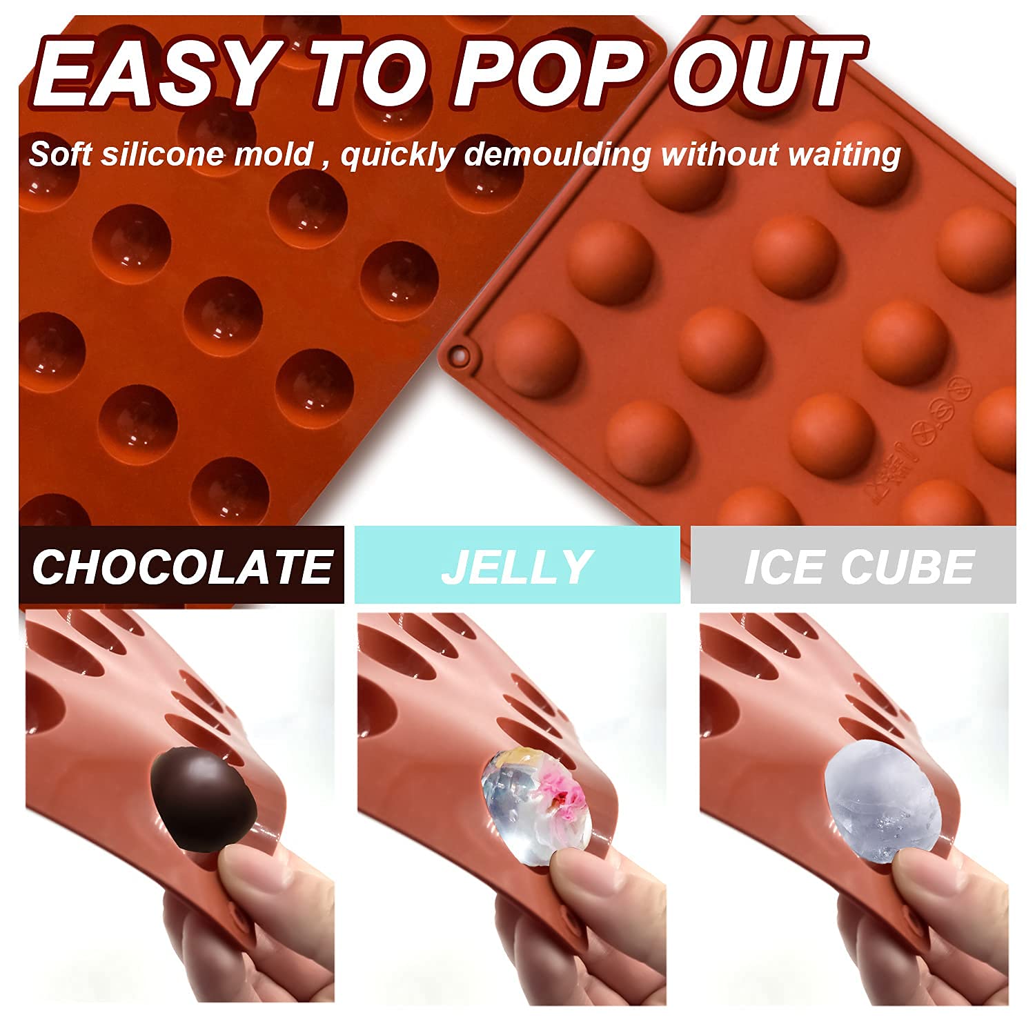 Lerykin semi-sphere mold for bite sized chocolates and jelly treats effortlessly