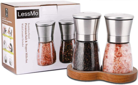 LessMo beech stand keeps grinders organized and stable on the counter.