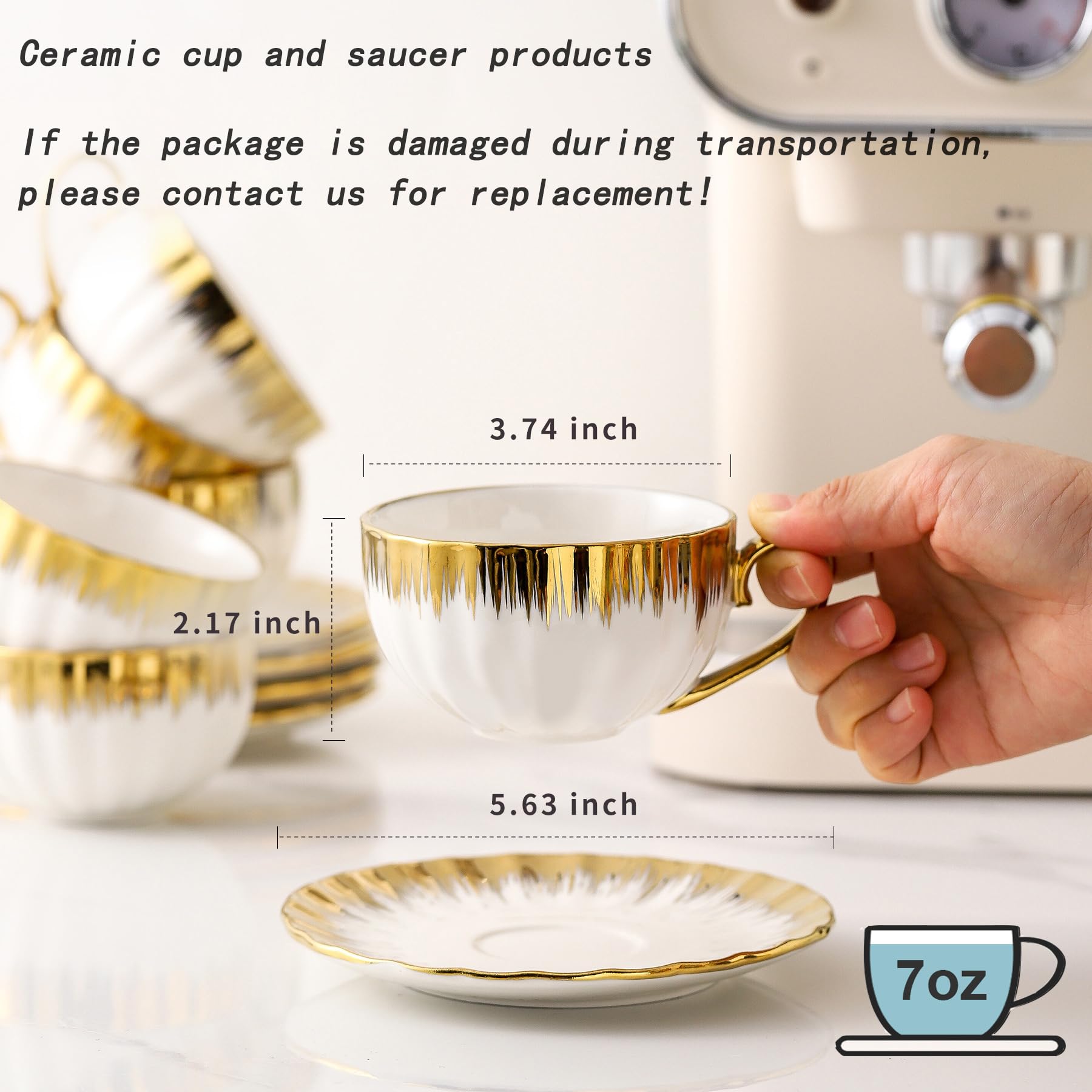 LETAOTAO cups with gold-glazed handles for comfortable grip.