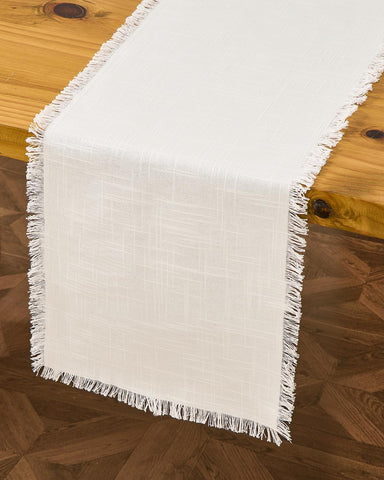 Letjolt white table runner with slub texture for rustic table styling.