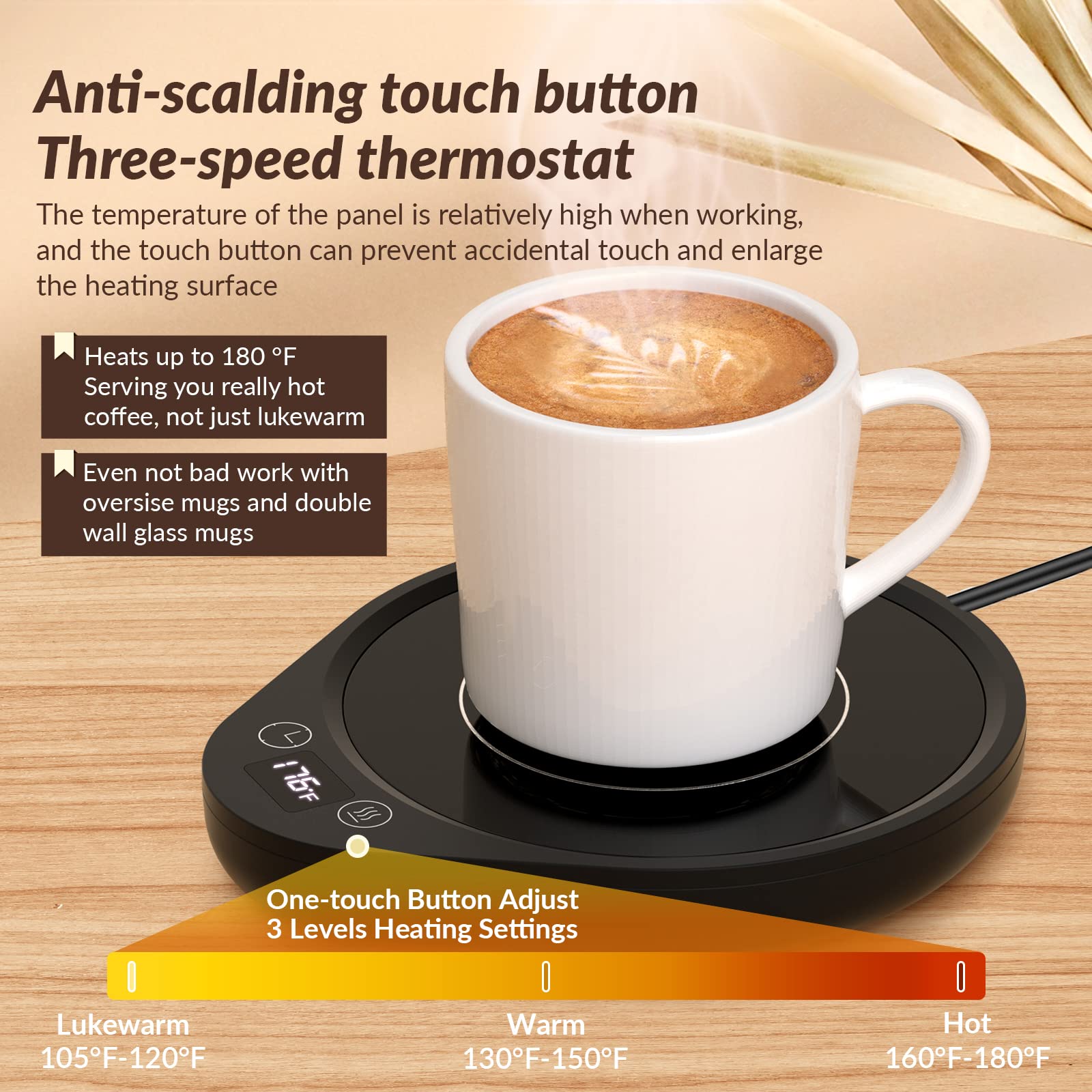 letme mug warmer digital control panel showing temperature settings