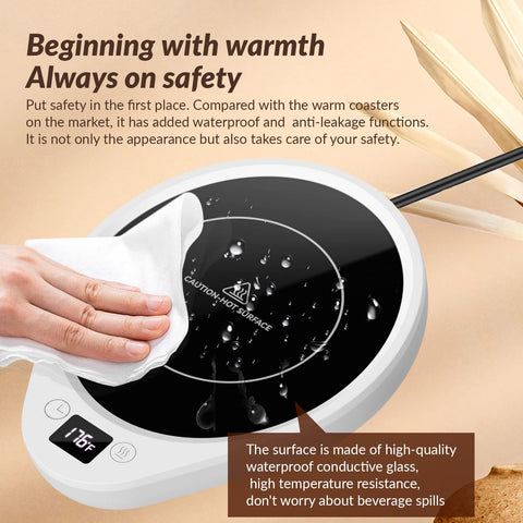 let'me Mug Warmer large heating plate fits most cups for versatile use.