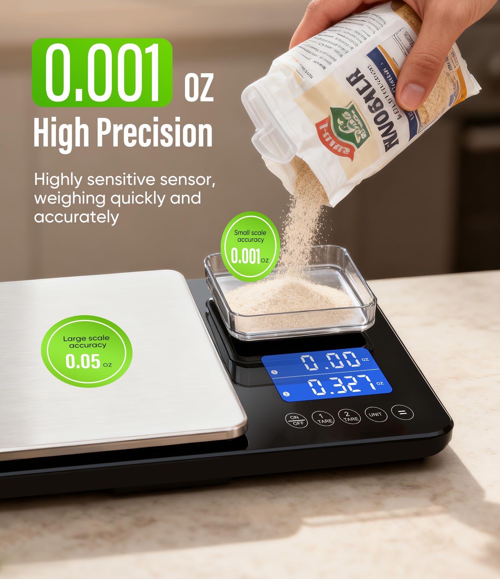 Letron mini-scale with 1.1 lb capacity, ideal for spices and coffee.
