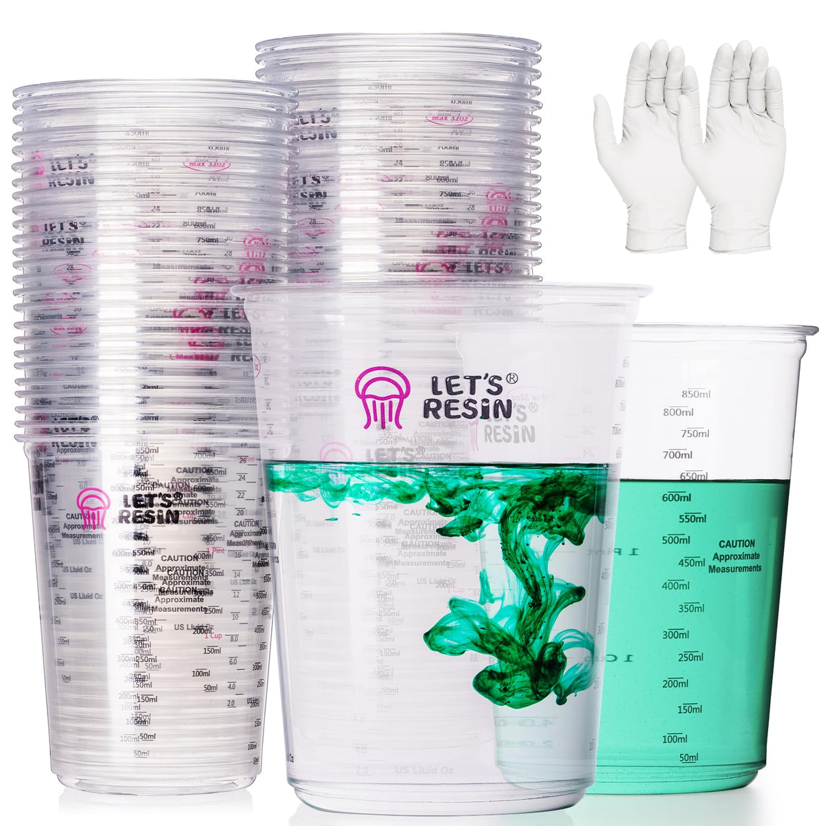 LET'S RESIN 32oz resin mixing cup with precise scales for accurate measurements.