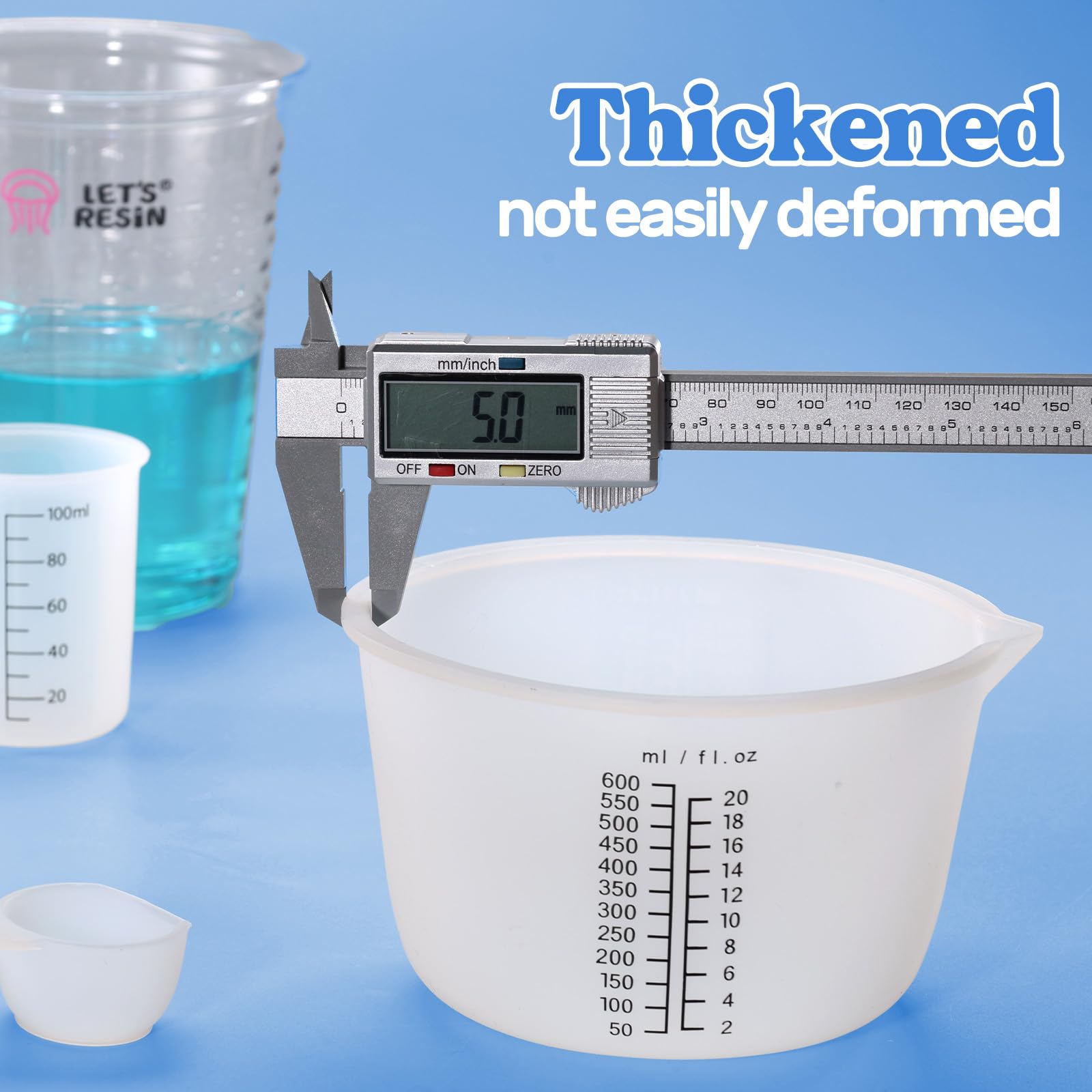 LET'S RESIN silicone resin cups set offers durable, reusable mixing tools.