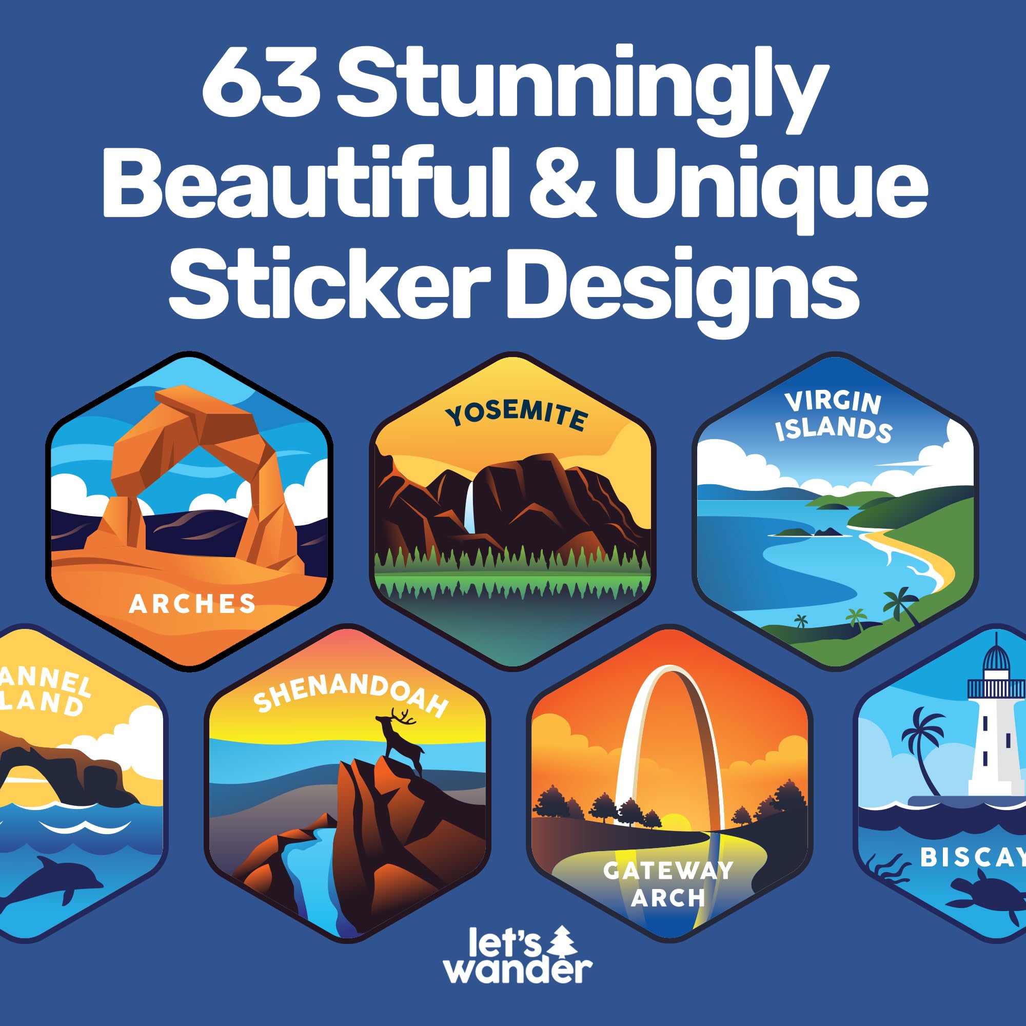 Let’s Wander 63 stickers close-up highlighting park designs for personalization