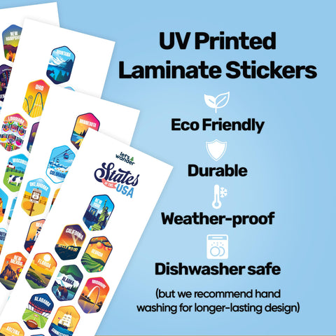LET'S WANDER permanently engraved 50-states design stays stylish and durable.