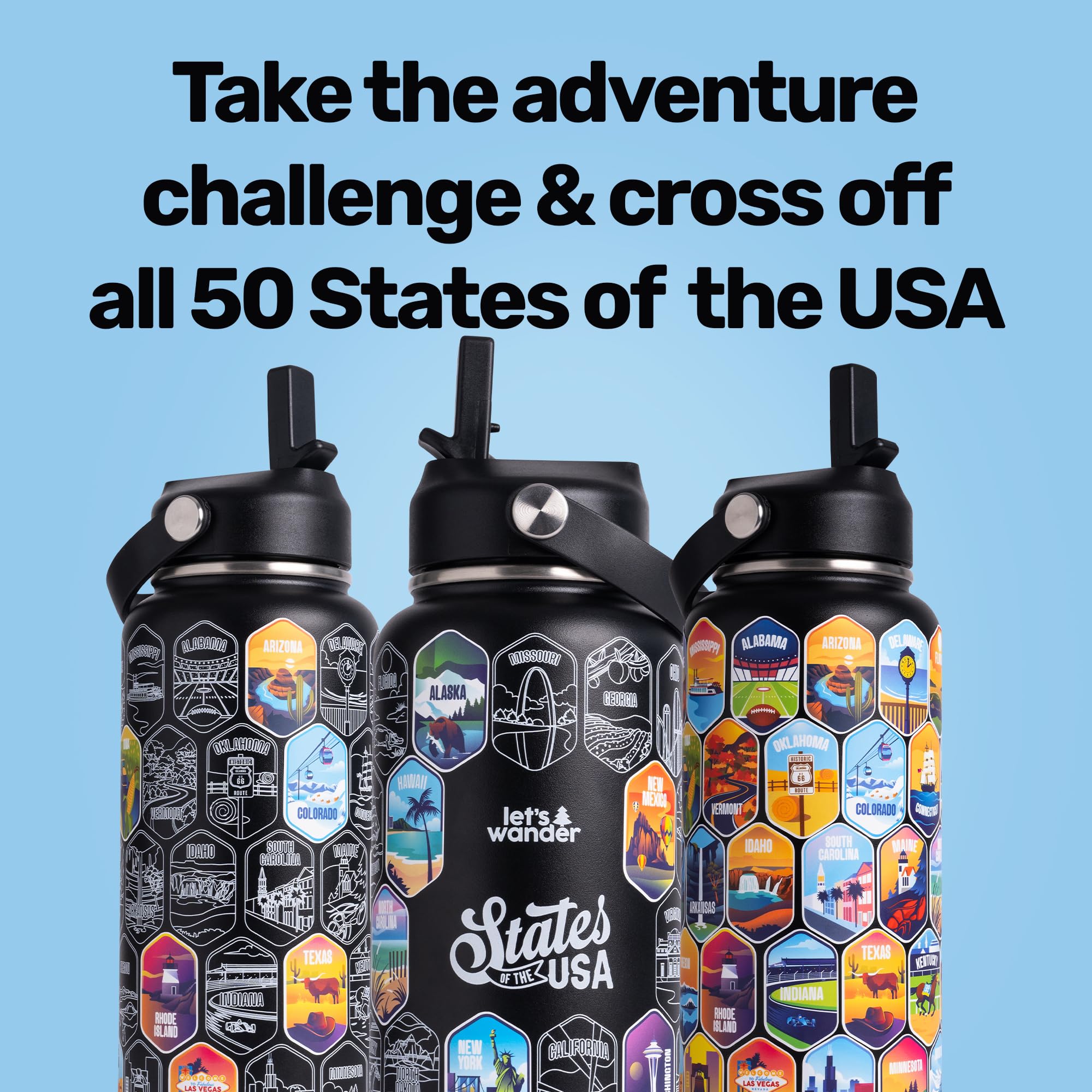 LET'S WANDER stainless steel bottle with straw offers easy sipping on hikes.
