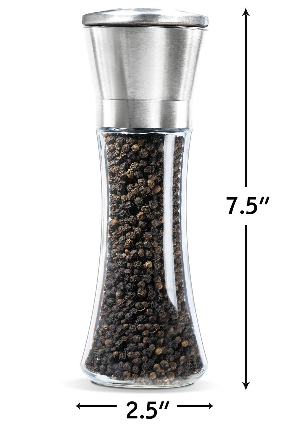 LEVAV brushed stainless steel grinders offer ergonomic grip for comfortable one-handed use.