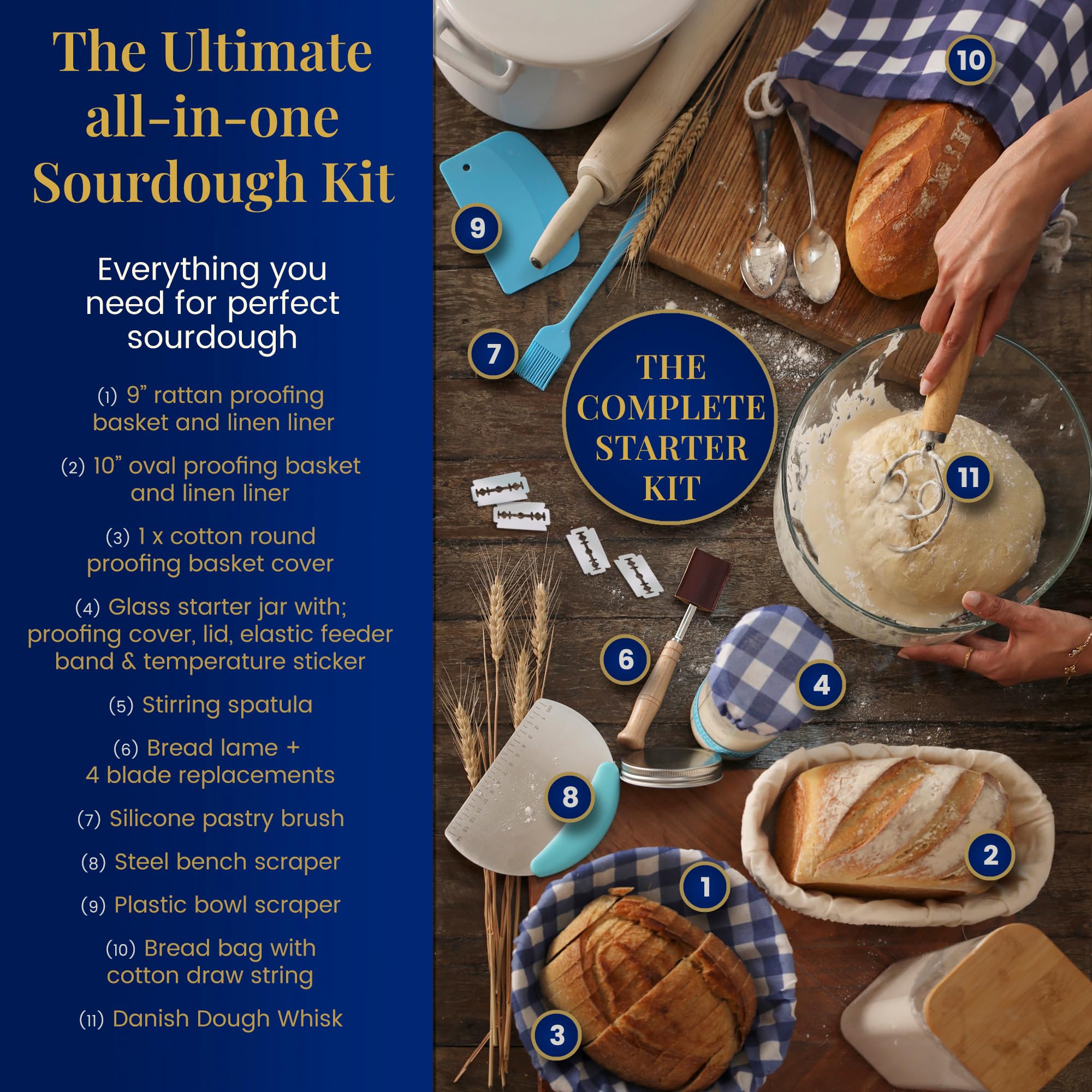 Leviette navy gingham linens adding elegance to a sourdough setup.