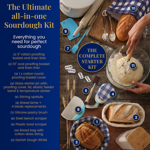 Leviette navy gingham linens adding elegance to a sourdough setup.