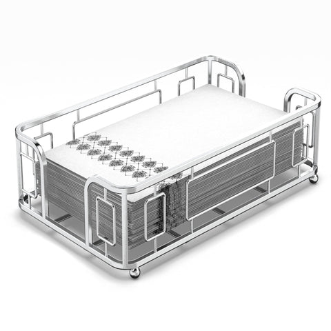 LEVIMETREE silver guest towel holder tray keeps bathroom napkins neatly organized.