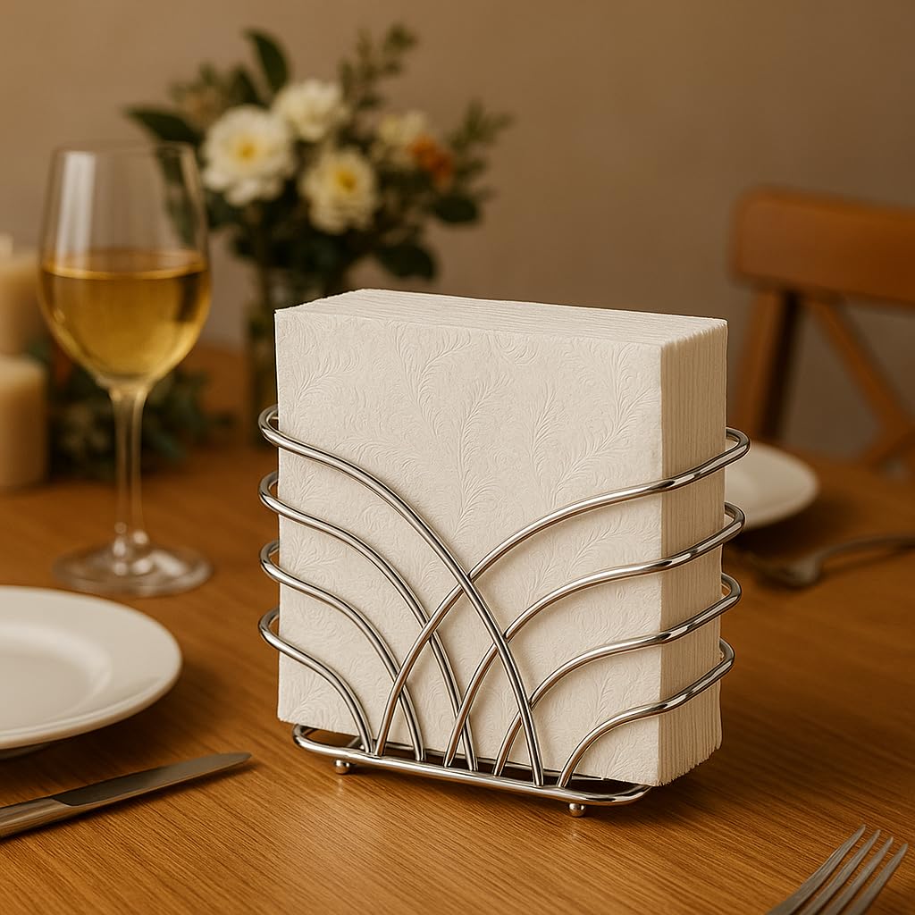 Side view of LEVIMETREE napkin holder showing upright design on table
