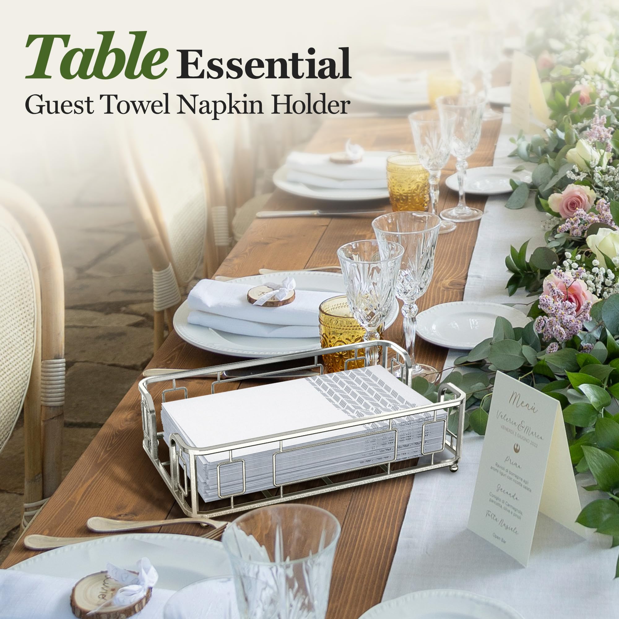 LEVIMETREE outdoor event setup with silver napkin holder elevates ambience.
