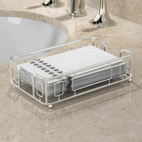 LEVIMETREE silver napkin holder on countertop adds an elegant guest-ready touch.