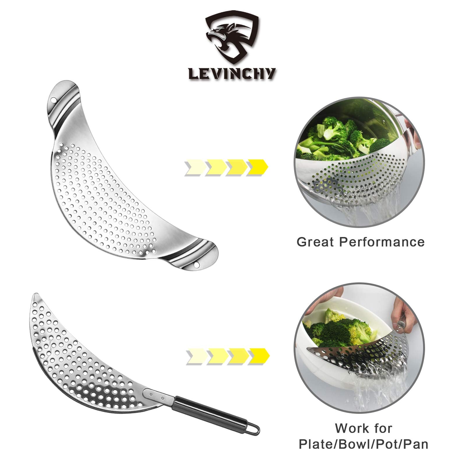 LEVINCHY pot strainer set dishwasher safe label for easy cleanup