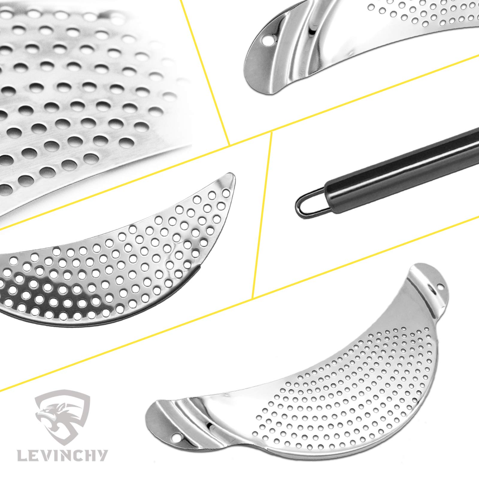 LEVINCHY pot strainer set showing side handles for safe lifting