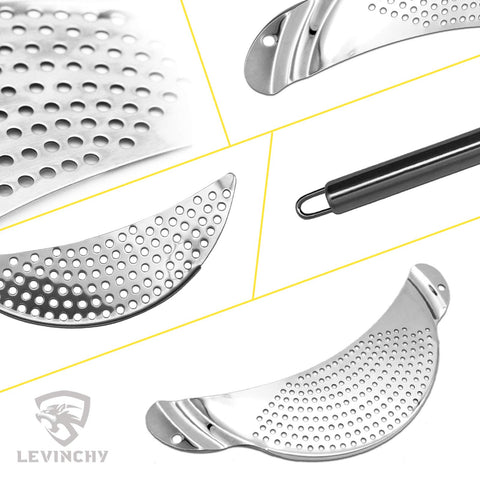 LEVINCHY pot strainer set showing side handles for safe lifting
