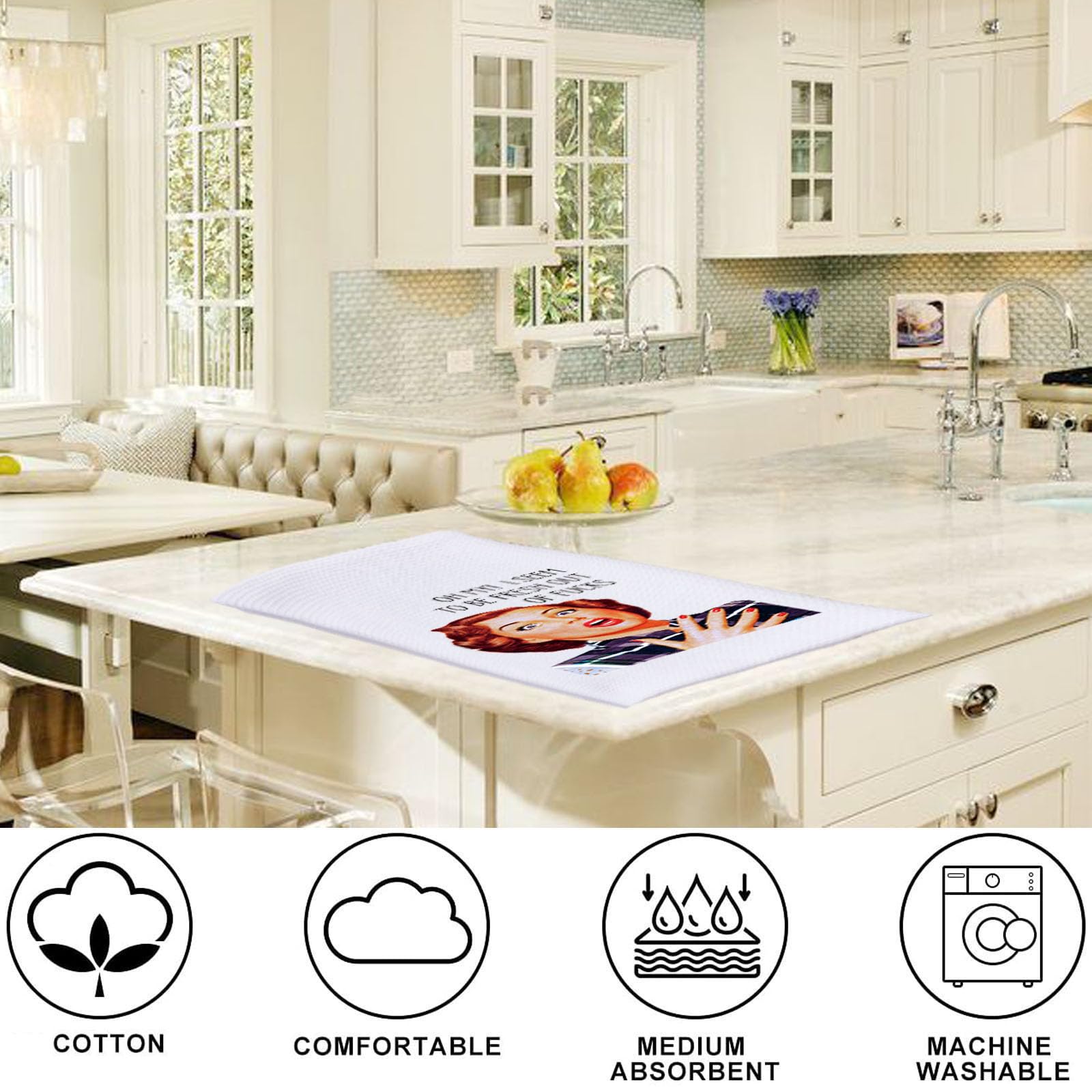 LEVLO Oh My I Seem design tea-towel highlights playful kitchen decor and utility.