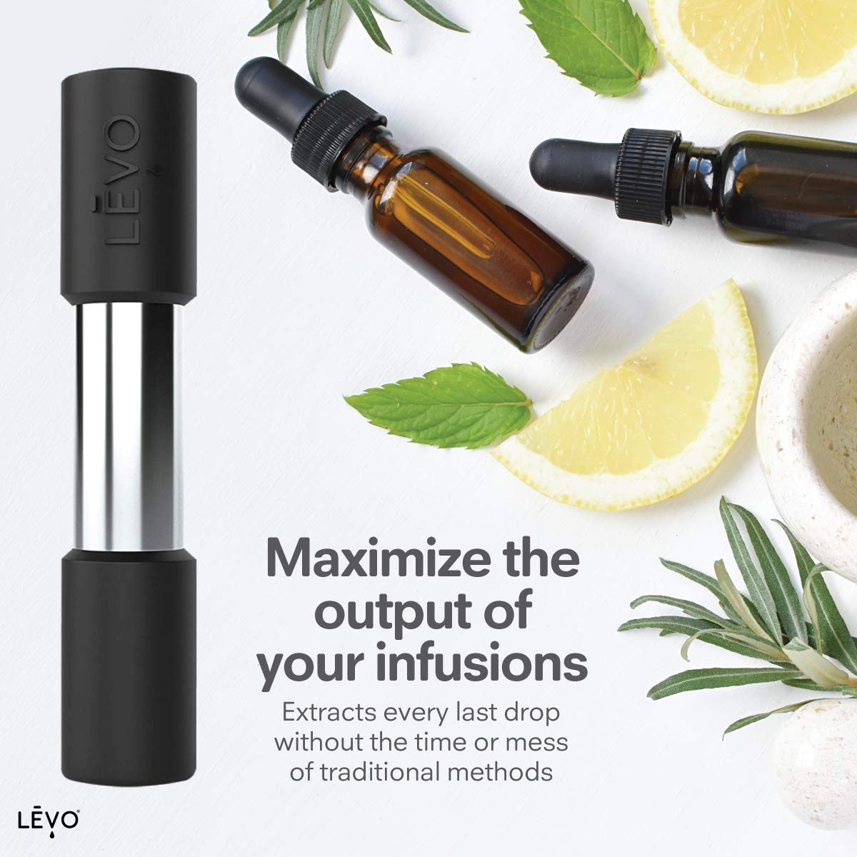 LEVO Herb Press compact design fits neatly in your infusion setup.