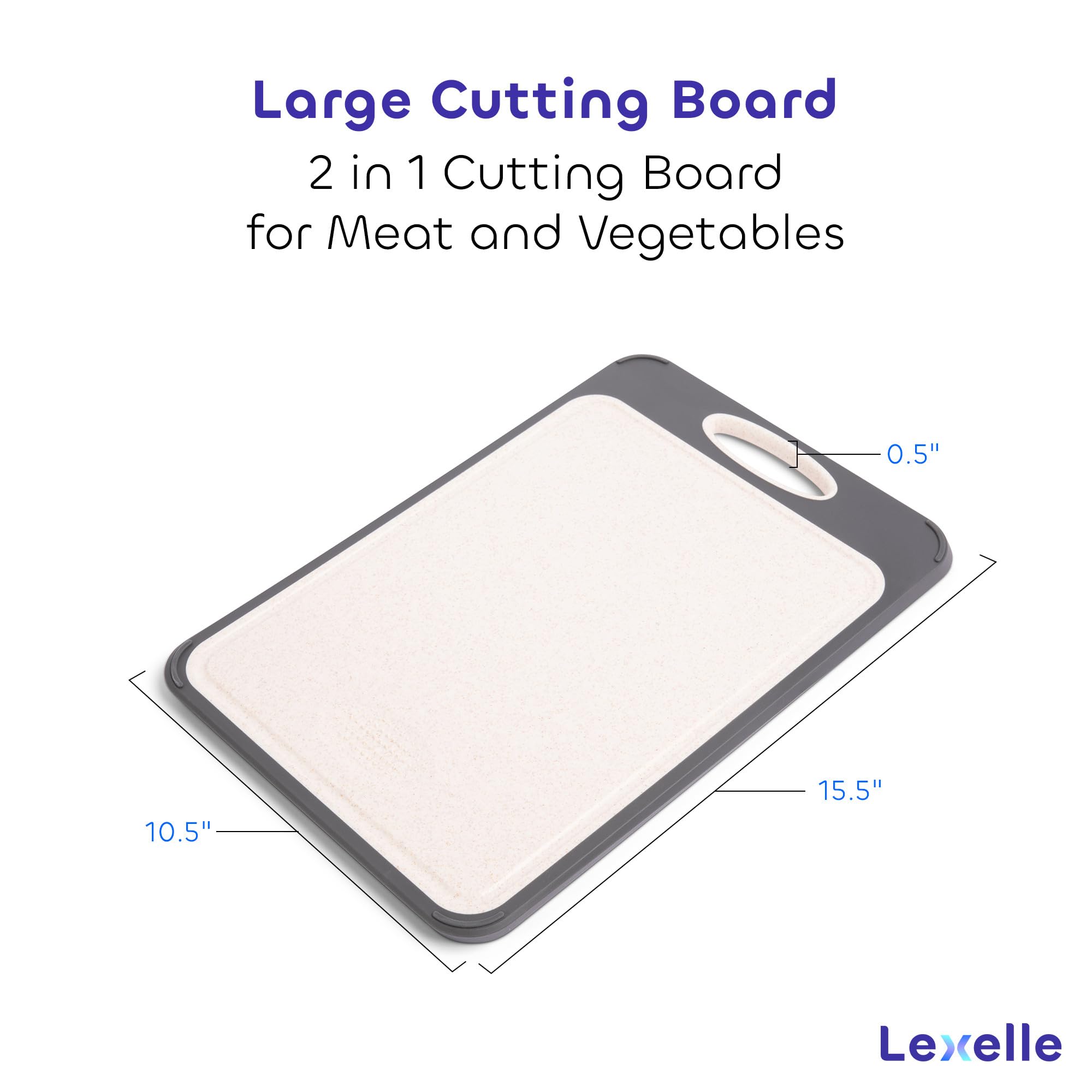 Lexelle board features deep juice groove to contain messes.