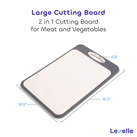 Lexelle board features deep juice groove to contain messes.