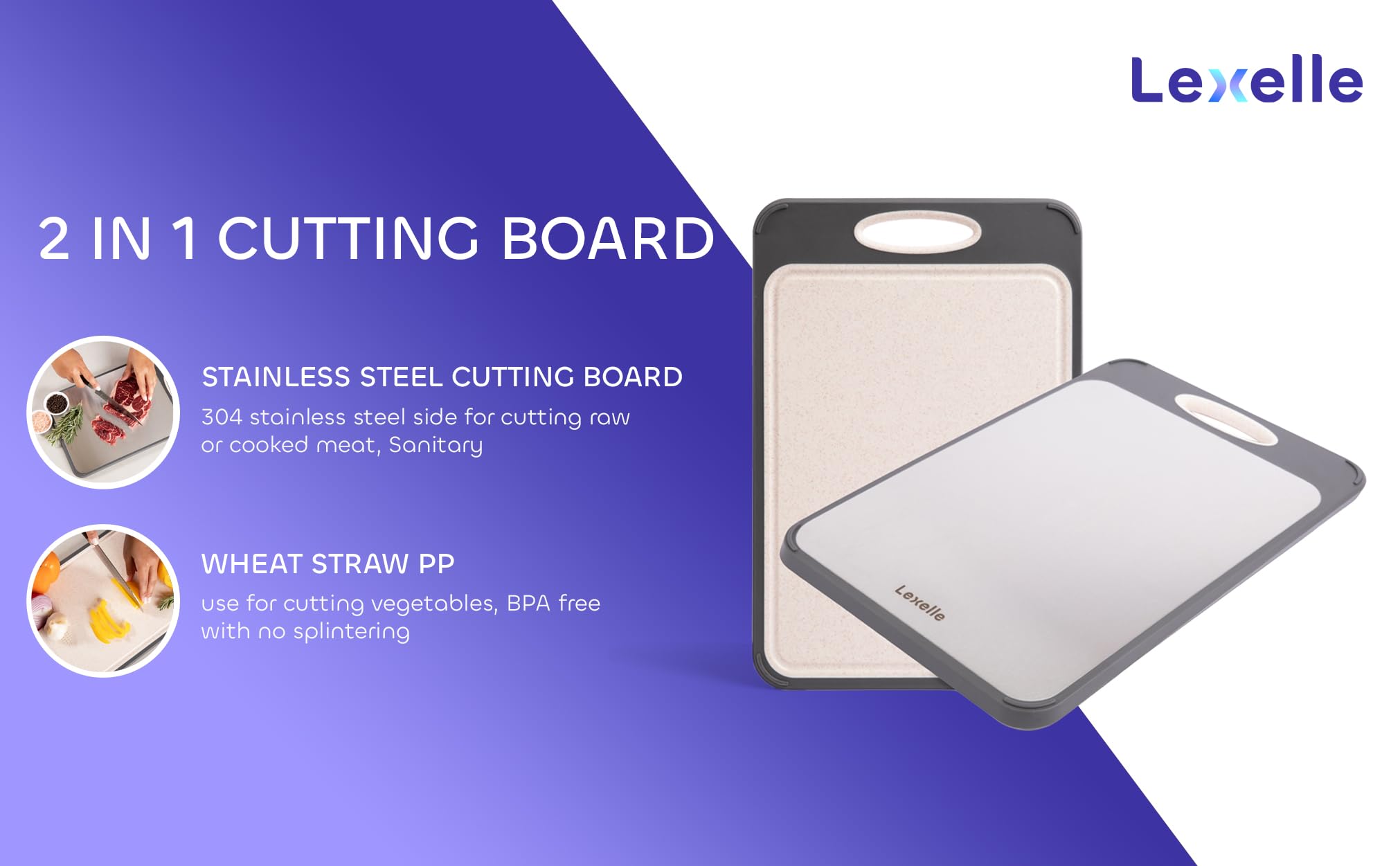 Lexelle wheat straw vegetable-side board for eco-friendly chopping.