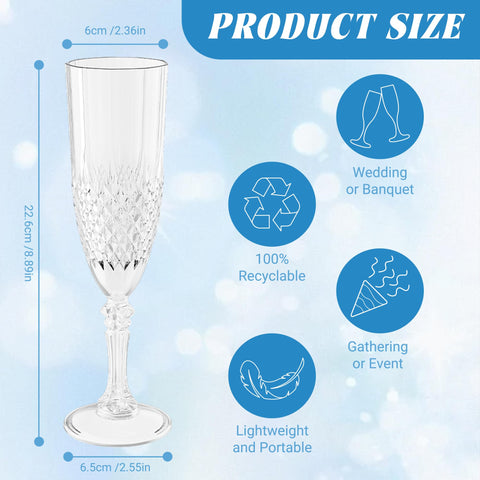 LEYIQU unbreakable acrylic champagne cups: durable, safe for kids' events and weddings.