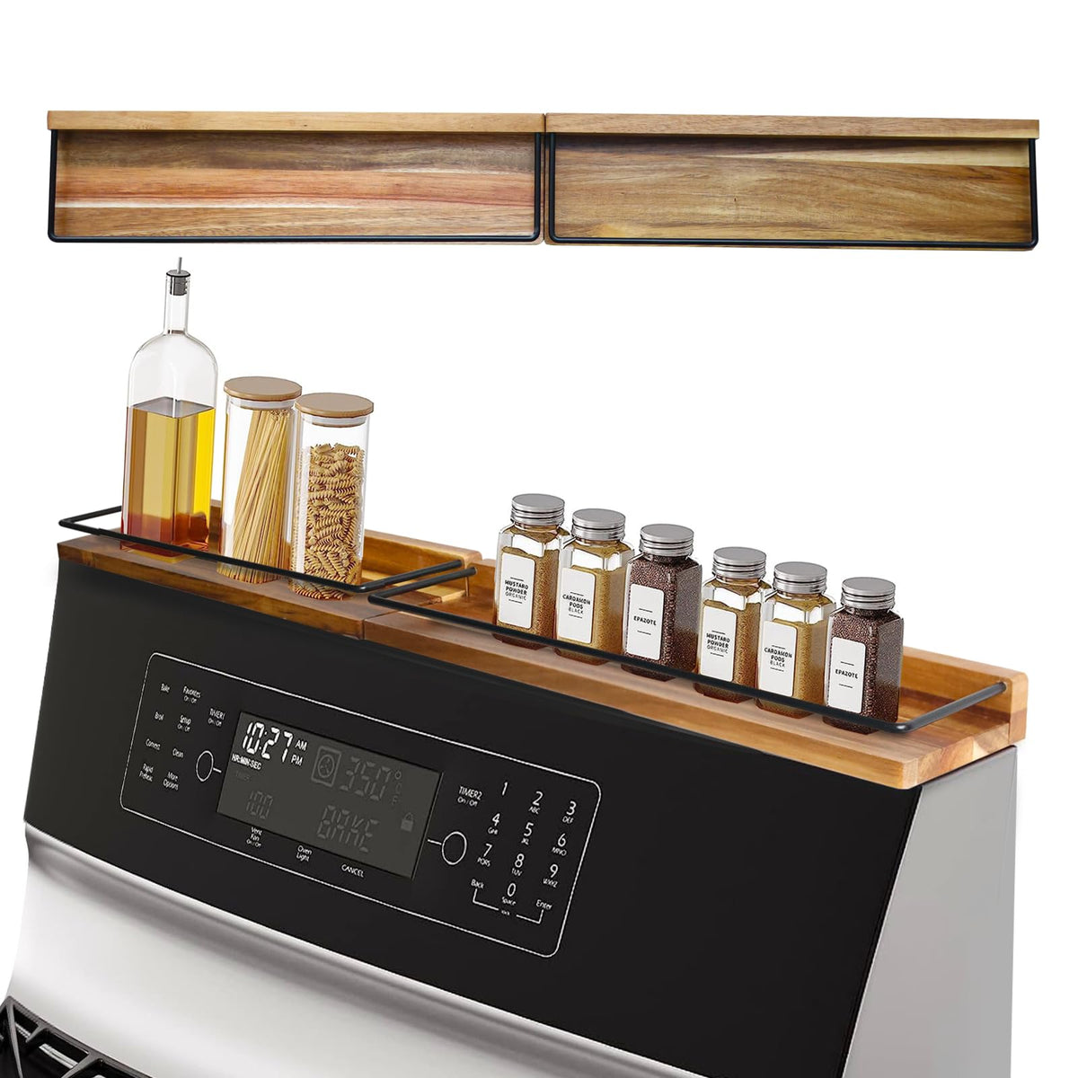 LFILONRO stove top shelf with magnetic rack securely holds spices and oils