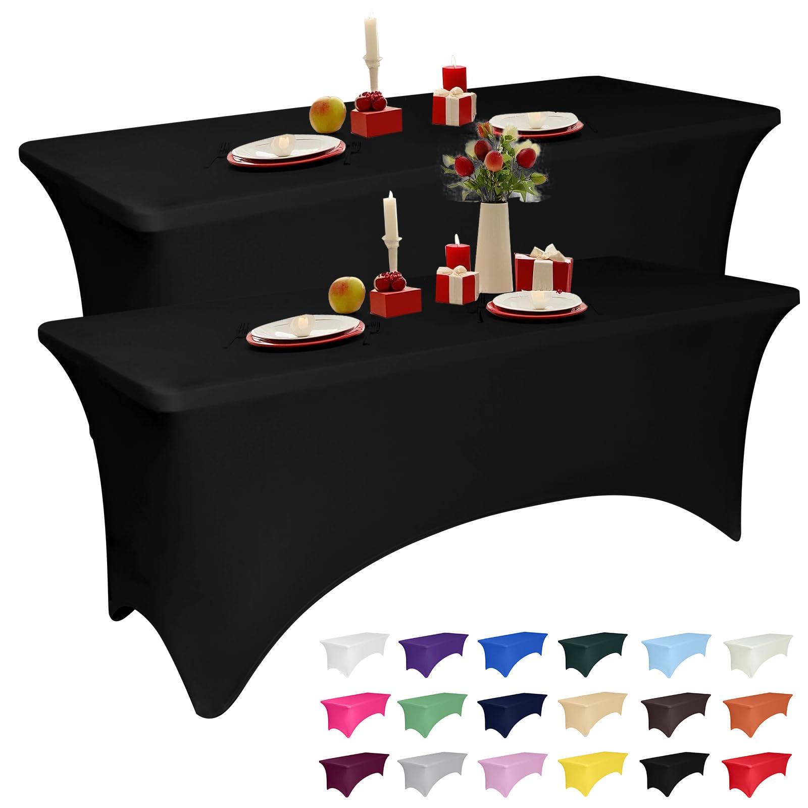 LGJIAOJIAO tablecloth 6ft black stretch fits securely on rectangular tables for seamless events.