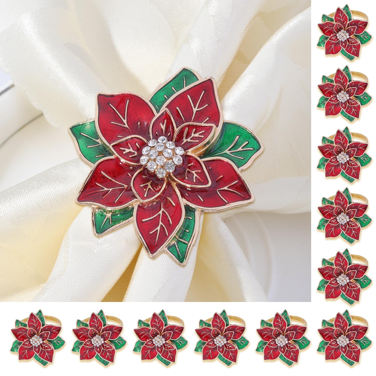 LGJkYF Christmas poinsettia napkin ring set enhances festive table decor