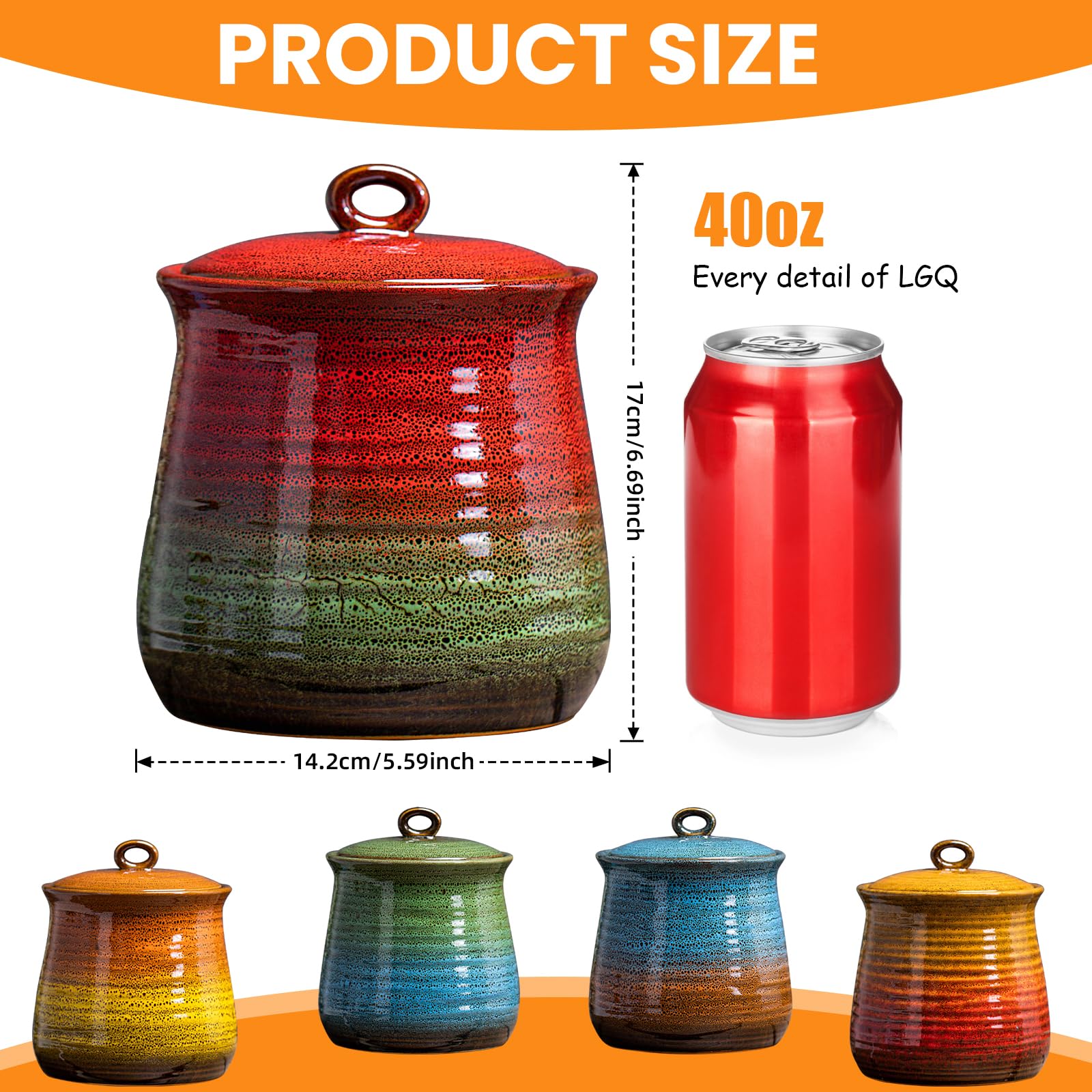 LGQ kiln glaze cookie jar in bright colors adds decorative storage.
