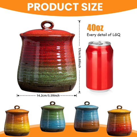 LGQ kiln glaze cookie jar in bright colors adds decorative storage.