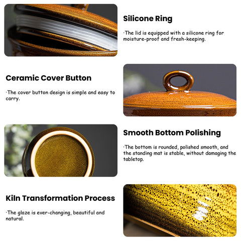 LGQ ceramic jar lid features a silicone seal for moisture control.