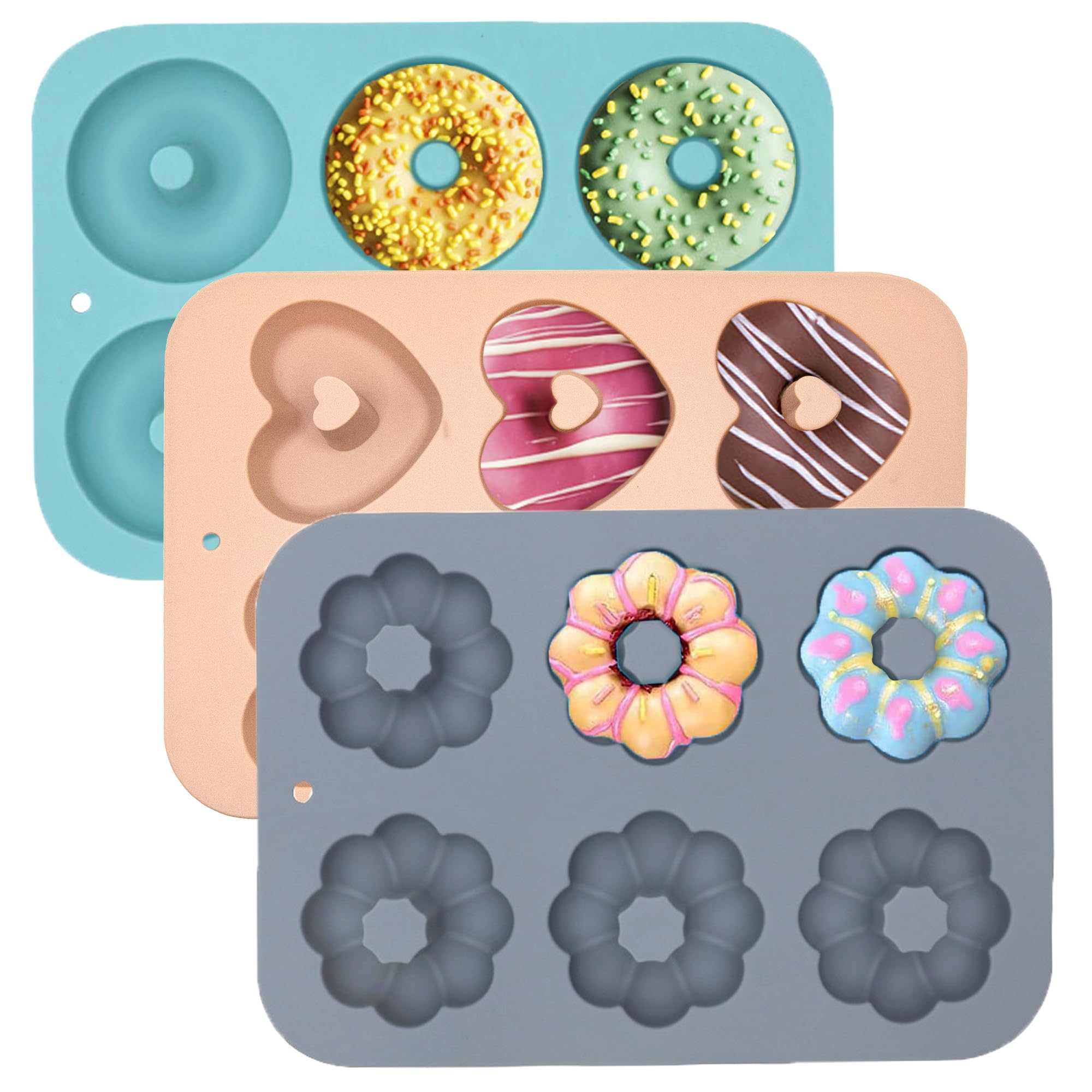 LGQUK silicone donut pan heart shape blue for even baking and easy release.