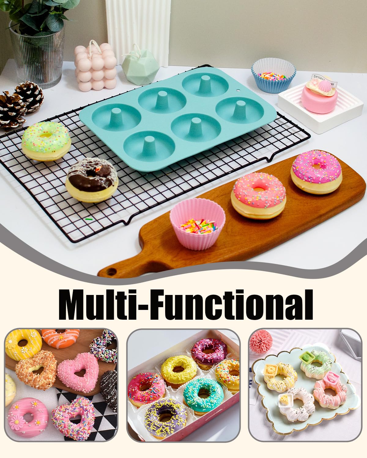 LGQUK silicone donut pan pumpkin shape blue close-up shows sturdy silicone.