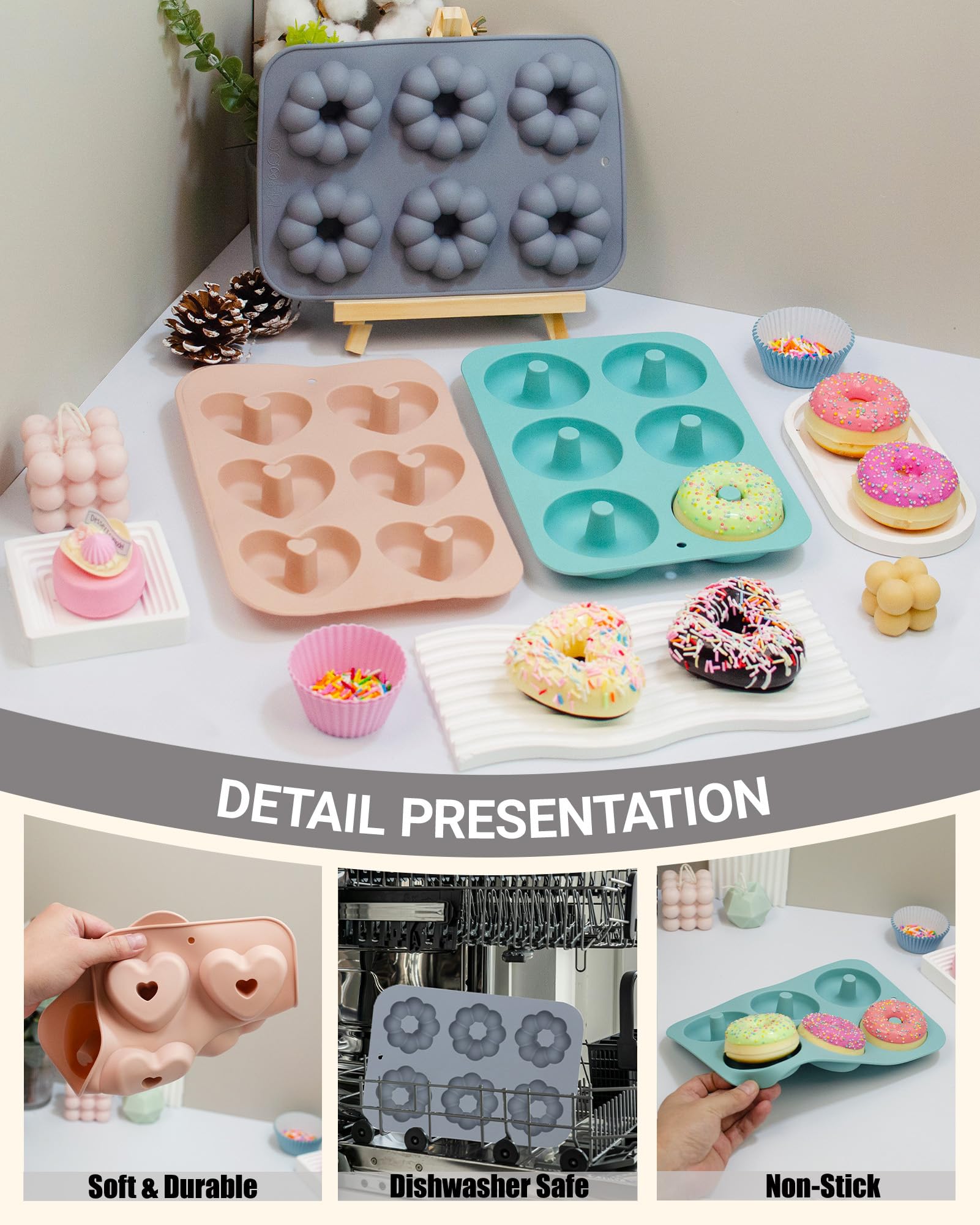 LGQUK silicone donut pan round shape pink versatile for muffins and donuts.