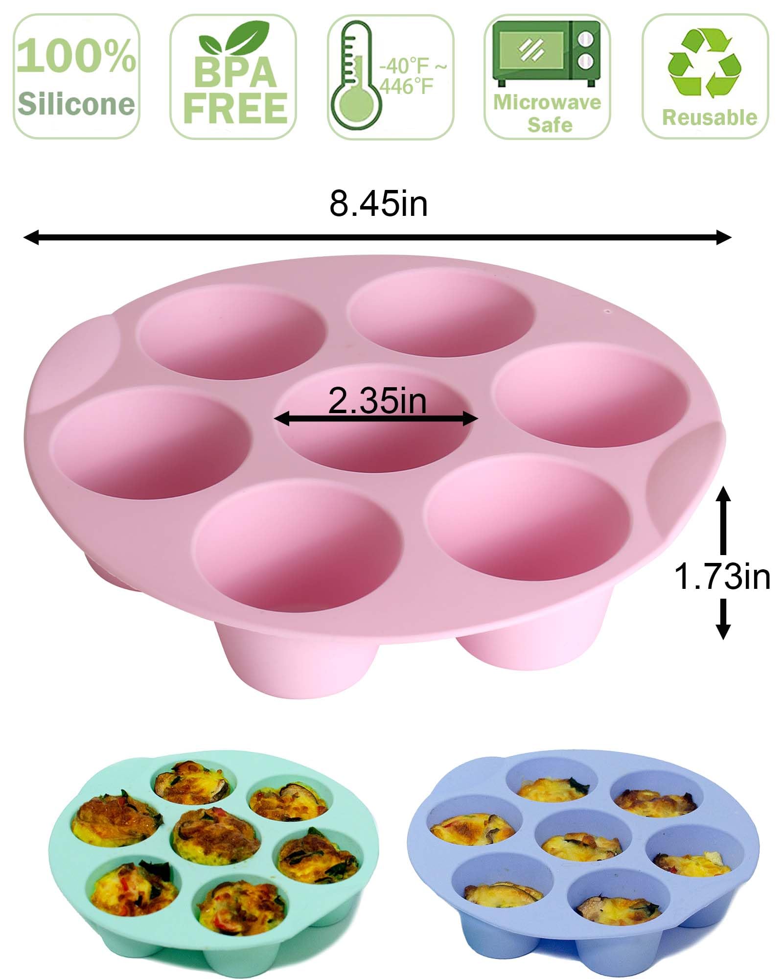LGQUK air fryer muffin pans with 7 cups, non-stick and reusable for easy batch cooking.