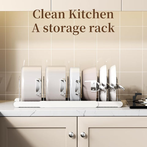 Lhieiayh expandable pan organizer adapts to different sizes for versatile storage.